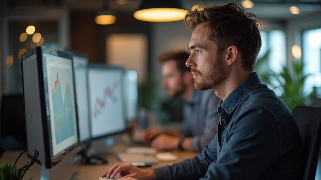 Designer werkt aan digitale layout met kleurenpaletten en schetsen