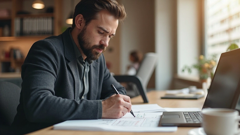 Close-up van designprocess: kleurrijke schetsblokken, potloden, en digitale wireframes op een werkstation