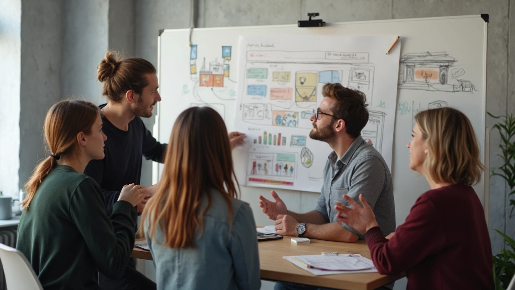 Collaborative design team brainstorming session with creative professionals working together