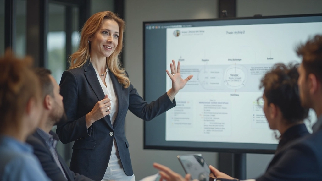 Project manager presenting timeline and milestones on screen during meeting