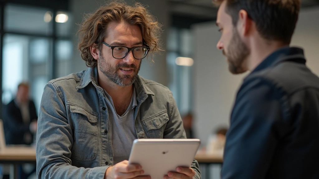 UX researcher voert interview uit met gebruiker, notities makend op papier terwijl gebruiker interactie doet met prototype