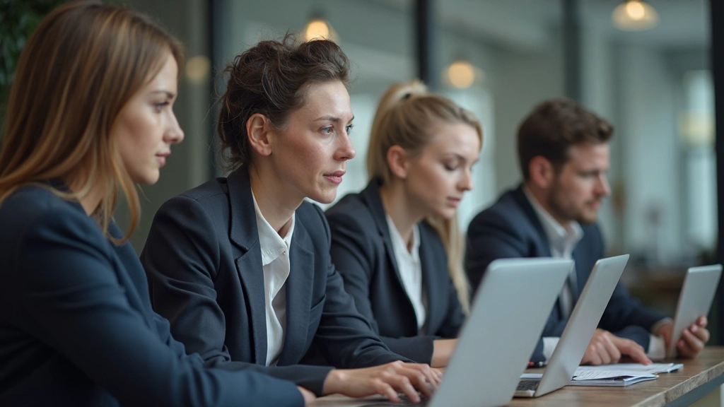 Product manager beoordeelt design system updates in een meeting met visuele mockups